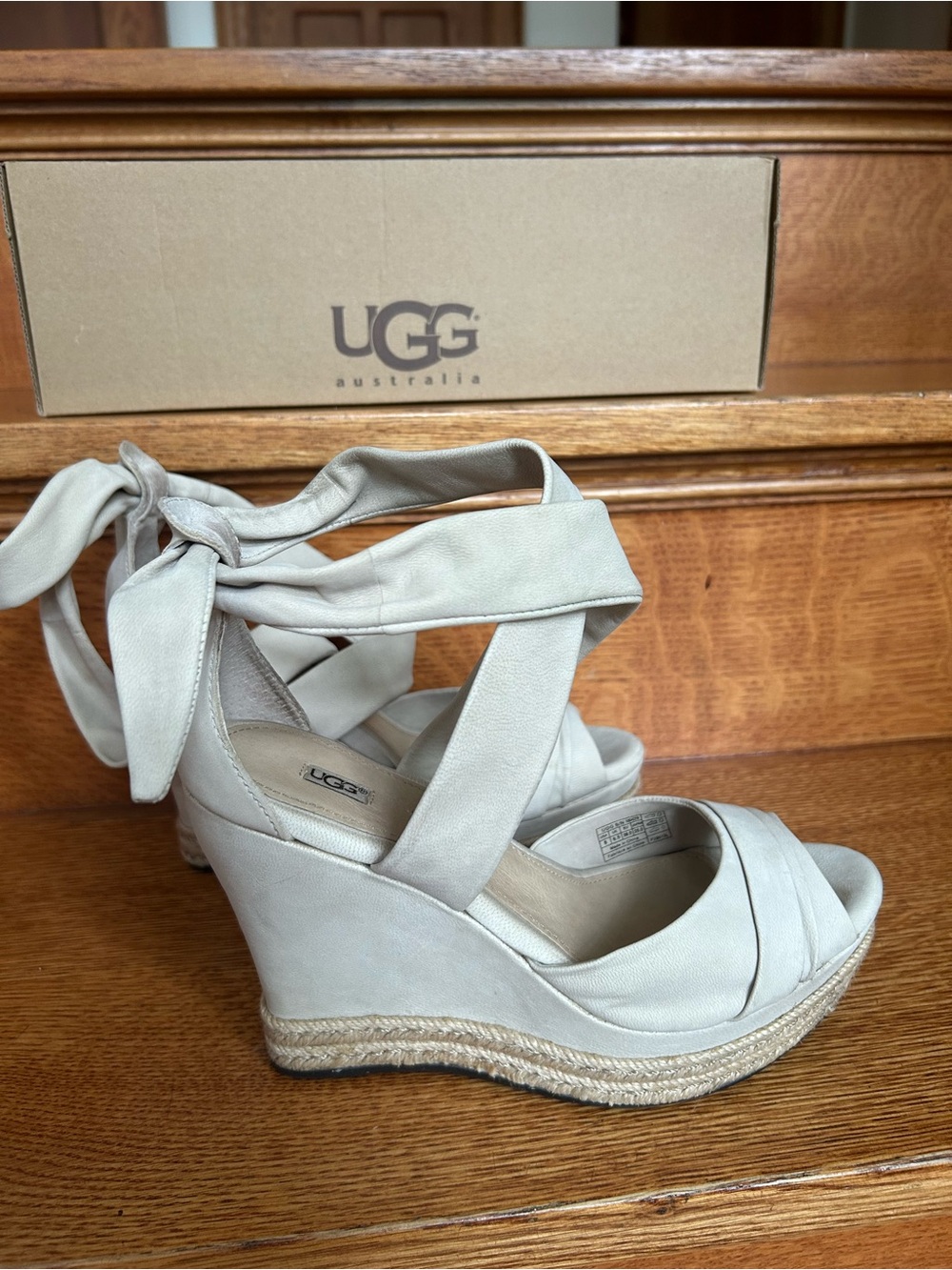UGG Women's Beige Espadrille Wedge Sandals with Wrap Straps